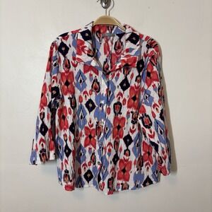 Habitat Women's Ikat Button Swing Blouse Colorful Art to Wear XL